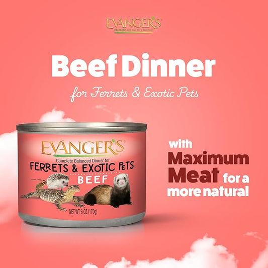 Evanger's Maximum Beef for Ferrets – 12 Count, 6 oz Each – Fresh Single Source Protein, No Added Carbs, Corn or Meal – Complete Balanced Dinner – Grain-Free