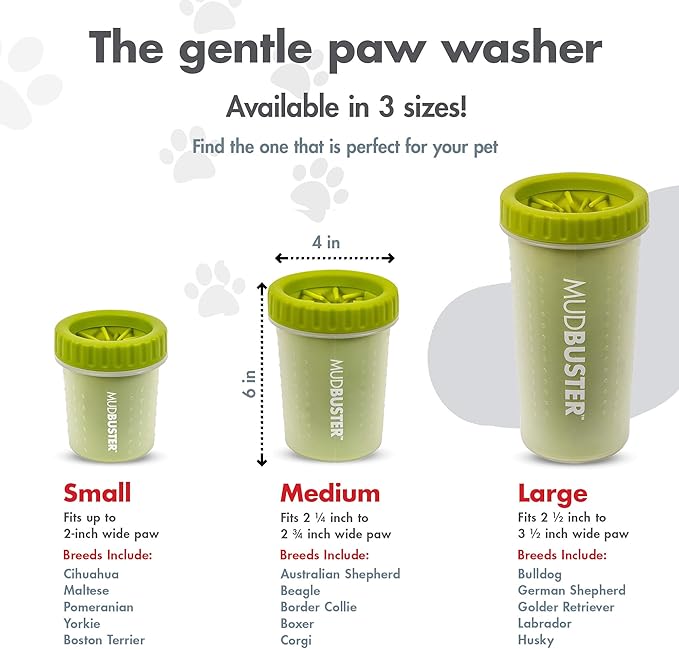 Dexas MudBuster Medium Dog Paw Cleaner in Green - Fits 1.5"-2.5" Wide Paws, Portable Paw Washer for Muddy Paws, Dog Paw Cleaning Cup with Gentle Silicone Bristles, Quick Clean Pet Paw Washer