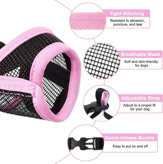 LUCKYPAW Dog Muzzle, Mesh Muzzle for Large Medium Dogs, Soft Mouth Cover to Prevent Biting Chewing, Drinkable Breathable Adjustable Puppy Mouth Guard(XL, Pink)
