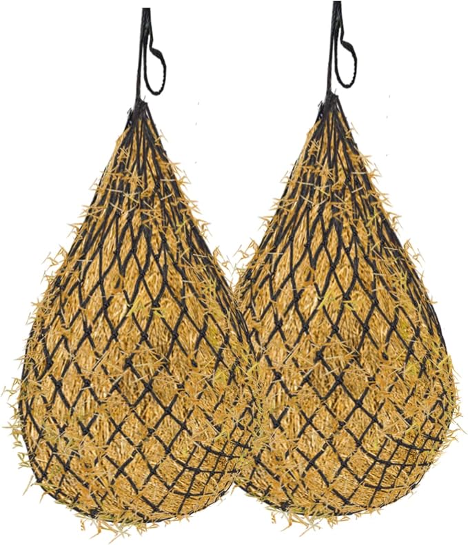 2 Pcs Hay Bags for Horses: 40 inch Long Slow Feed Hay Net for Horses - 2 * 2 inch Holes Mess with Nylon Rope Hanging (Black)