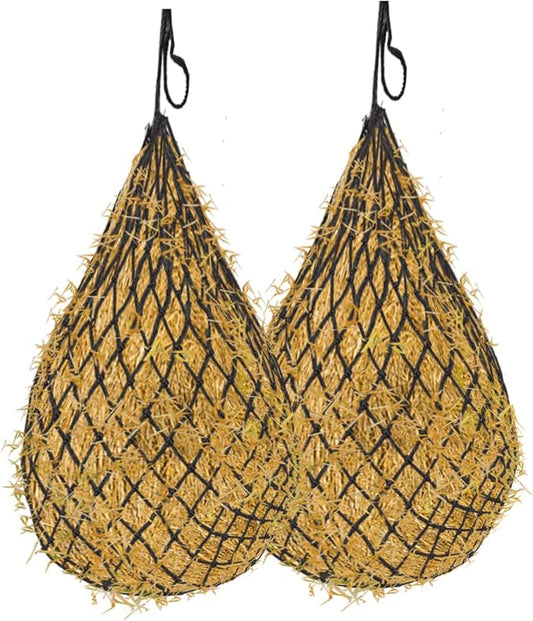 2 Pcs Hay Bags for Horses: 40 inch Long Slow Feed Hay Net for Horses - 2 * 2 inch Holes Mess with Nylon Rope Hanging (Black)