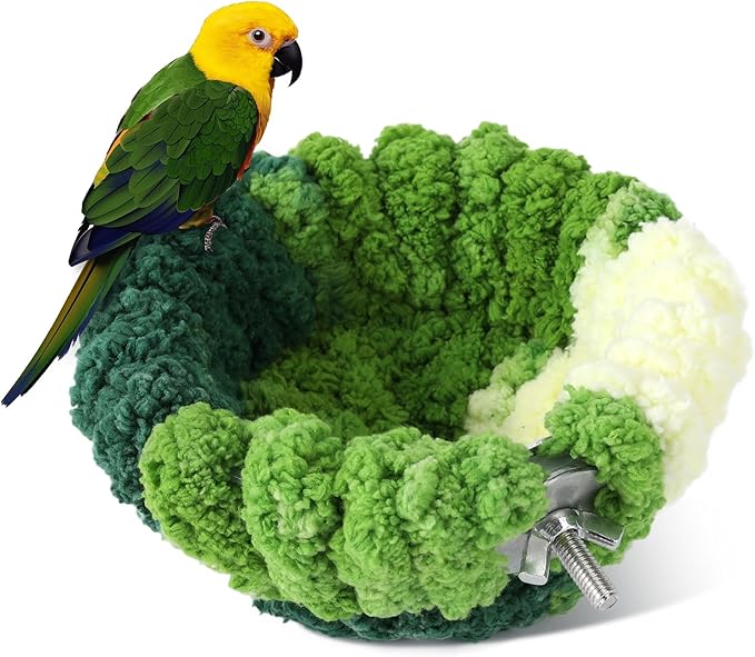Admaison Bird Nest for Cage,Plush Hanging Bird Bed for Parakeet,Breeding Bird House for Conure,Budgie,Cockatiel,Lovebird,Canary,Finch,Hamster,Small Pets,Warm Nest (Green, S)
