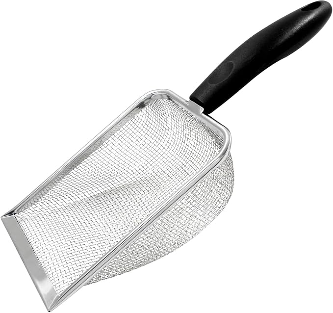 Hordion Cat Litter Scoop Stainless Steel Mesh Scooper, 2mm Mesh Non-Stick Coated Metal Litter Shovel Fine Sand Litter Scooper for Litter Box Kitten Pooper Lifter, Black