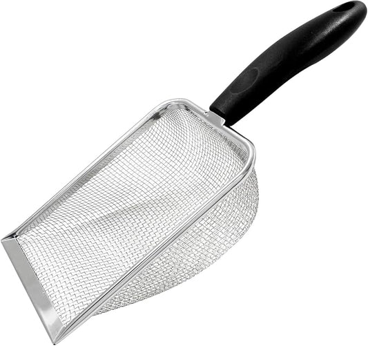 Hordion Cat Litter Scoop Stainless Steel Mesh Scooper, 2mm Mesh Non-Stick Coated Metal Litter Shovel Fine Sand Litter Scooper for Litter Box Kitten Pooper Lifter, Black