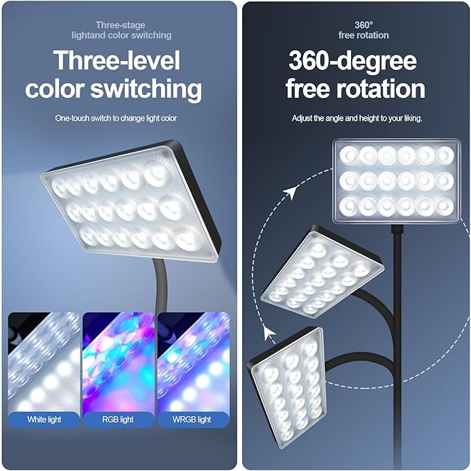Vimvins Full Spectrum 15W Fish Tank Light Enhanced Edition LED Aquarium Light with Lens, 3 Adjustable Modes (Suitable for 10-20 Inch Tanks)