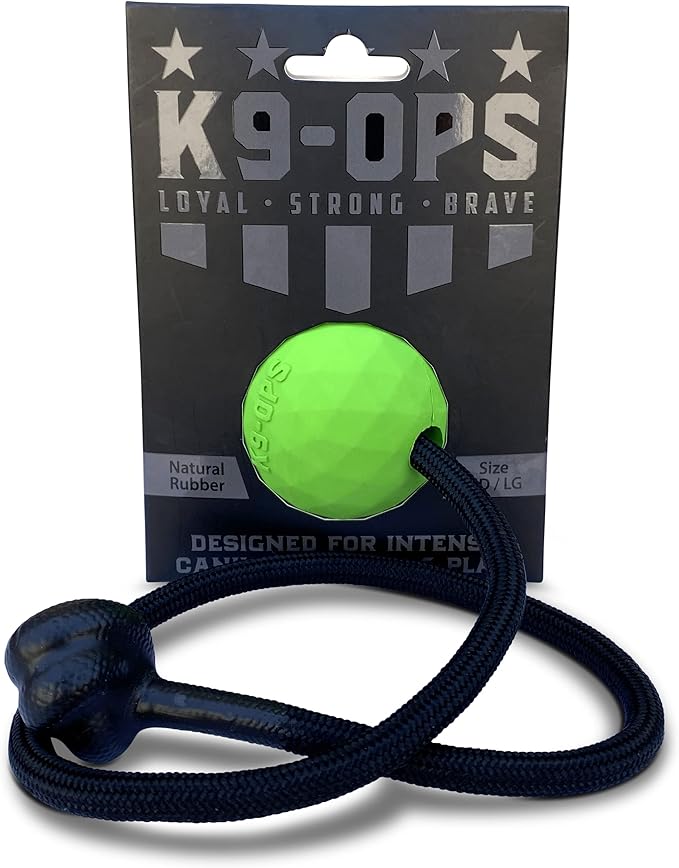 K9 Ops Dog Ball on a Rope Moki Tug Toy - Solid Rubber Fetch Training Reward - Large Dogs Tugs Durable Aggressive Chewers (Envy Green, LG/XL)