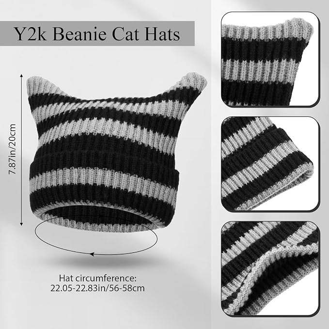 Y2k Beanie Cat Crochet Hats Cat Beanie Accessories with Kawaii Leg Cover for Women Girls