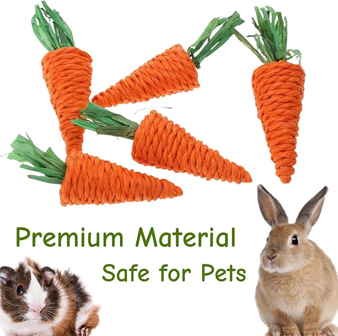 5 PCS Carrot Chew Toy, Rope Teething Pet Toy for Rabbits, Hamsters, Guinea Pigs, Puppies and Other Small Animals