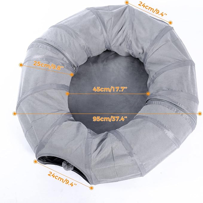 PAWZ Road Donut Cat Tunnel Bed with Center Mat, Peek Hole & Hanging Balls | Large Collapsible Cat Tunnel Donut with Soft Center Mat, Peek Hole, Interactive Hanging Ball, Cat Play Tunnel for Indoor Cats