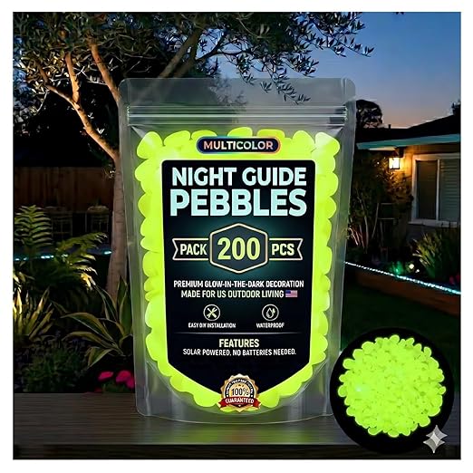 Glow in The Dark Garden Stones Pebbles Colorful, Night Guide Luminous Pebbles Rainbow Glow in the Dark Stepping Rocks Outdoor Landscaping Glowing Stones Fish Tank Aquarium Decor (Yellow, 600pcs)