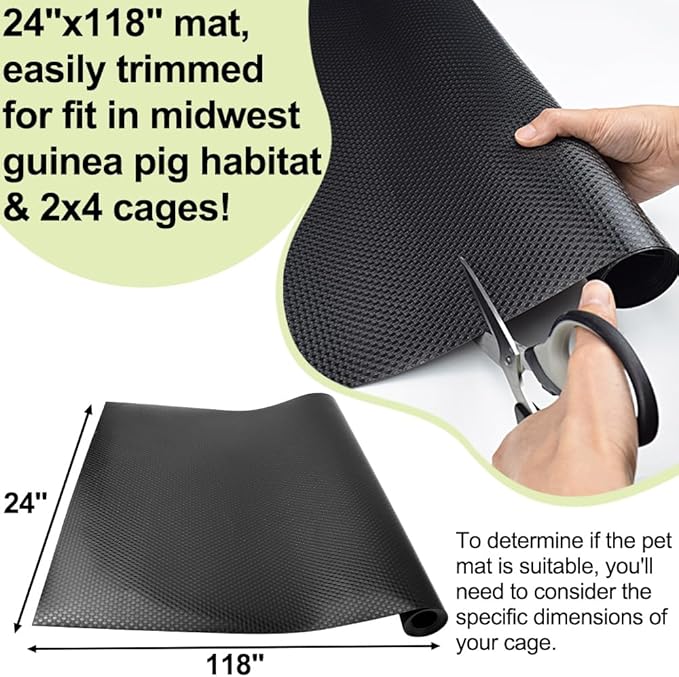 Guinea Pig Bedding Cage Liner 24"×118" 1pcs Waterproof Rabbit Bedding, Waterproof and Reusable Pads for Guinea Pigs, Rabbits, Hamsters, Gerbils, and Chinchillas?Black Mat