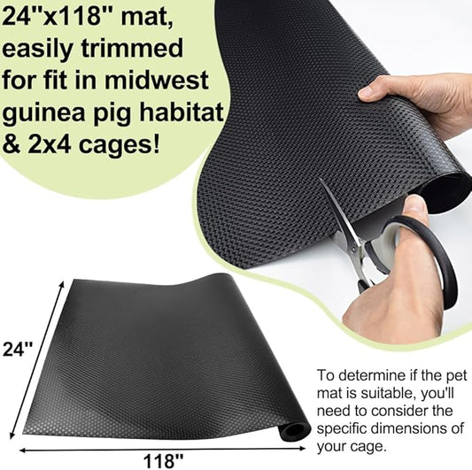 Guinea Pig Bedding Cage Liner 24"×118" 1pcs Waterproof Rabbit Bedding, Waterproof and Reusable Pads for Guinea Pigs, Rabbits, Hamsters, Gerbils, and Chinchillas?Black Mat