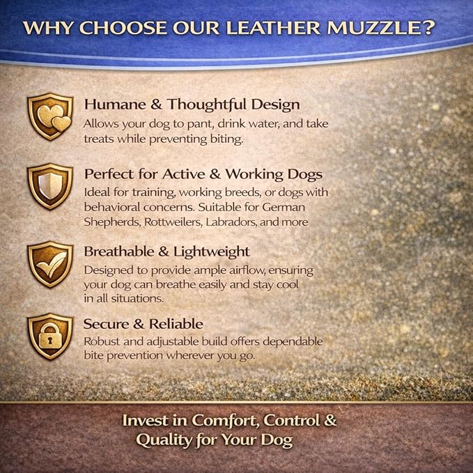 JorVet Leather Muzzle for Dog | Comfortable & Durable to Prevent Biting | Vet-Approved for Safety | Adjustable & Secure Fit | Medium | Brown