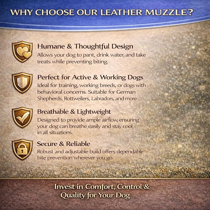 JorVet Leather Muzzle for Dog | Comfortable & Durable to Prevent Biting | Vet-Approved for Safety | Adjustable & Secure Fit | Small | Brown