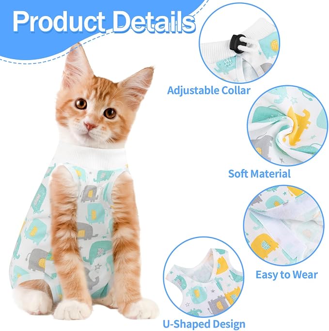 Cat Recovery Suit Female, Breathable Cat Onesie After Surgery Female for Abdominal Wounds or Skin Diseases, Surgery Recovery Suit Kitten Onesie After Spay Wear Anti Licking
