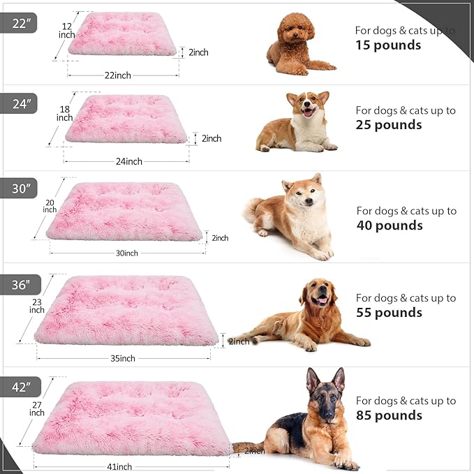 Vonabem Small Dog Bed Crate Pad, Pink Washable Puppy Beds, Plush Soft Dogs Kennel Pads 24 inch, Cute Cats Mat Anti Slip, Puppy Mats for Sleeping