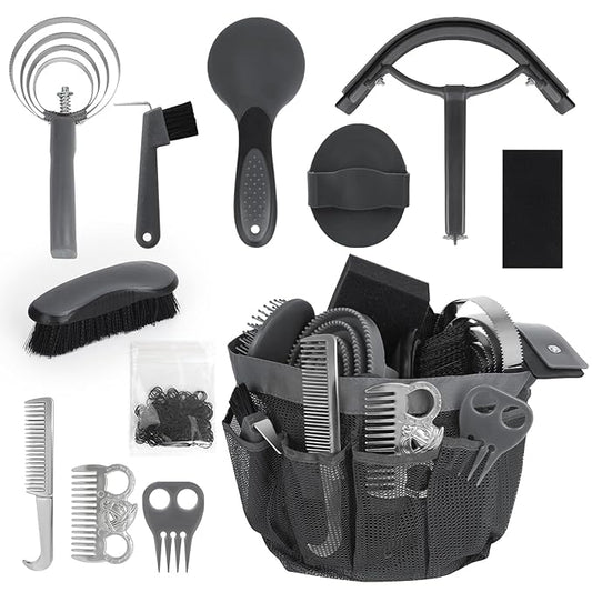 Horse Grooming Kit 12 Pieces Set – Complete Horse Brushes & Care Supplies Set with Organizer Tote Bag, Equine Coat Grooming Tools, Tack Room Equipment & Gifts for Horse Owners & Lovers