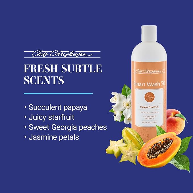 Chris Christensen SmartWash50 Ultra Concentrated Dog Shampoo, Makes up to 50 Bottles, Groom Like a Professional, Delightfully Fragranced, Suitable for All Coats, Made in The USA (Papaya - Starfruit)