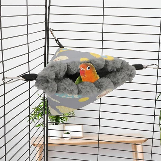 Wontee Bird Nest House Winter Warm Hanging Hammock Bird Bed Snuggle Hut for Parakeets Budgies Caique Conures Cockatiels (Small, Grey)