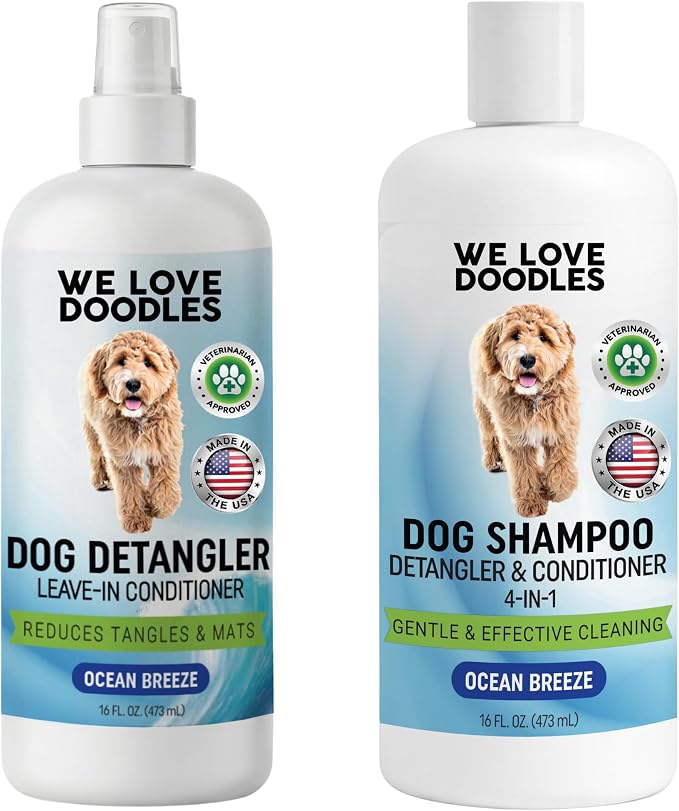 We Love Doodles Dog Detangler Spray - Leave-in Conditioner for Dogs - Dog Detangling Spray - Dematting Spray for Dogs - Tangle Remover - Made in The USA (Detangler & Shampoo (Ocean Breeze))