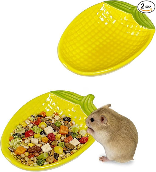 2PCS Hamster Bowl, Hamster Food Dish Ceramic Food Water Feeding Bowl Small Animal Bowls for Gerbil Rat Mice Hedgehog (Corn)