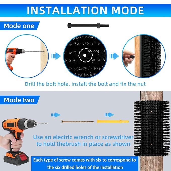 Extra Large Size Livestock Scratching Brush, Upgraded Horse/Goat/Cow/Cattle Scratcher Brush for Grooming, Itch Relief Horse Scratcher Brushes Kit with Two Sets of Mounting Screws(1-Pack,Black)