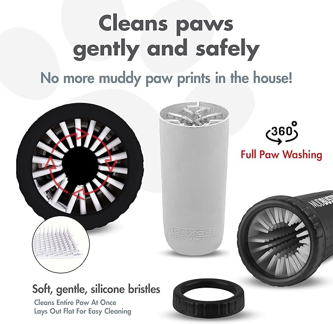 Dexas MudBuster Large Dog Paw Cleaner in Matte Black - Fits 2.5"-3.5" Wide Paws, Portable Paw Washer for Muddy Paws, Dog Paw Cleaning Cup with Gentle Silicone Bristles, Quick Clean Pet Paw Washer