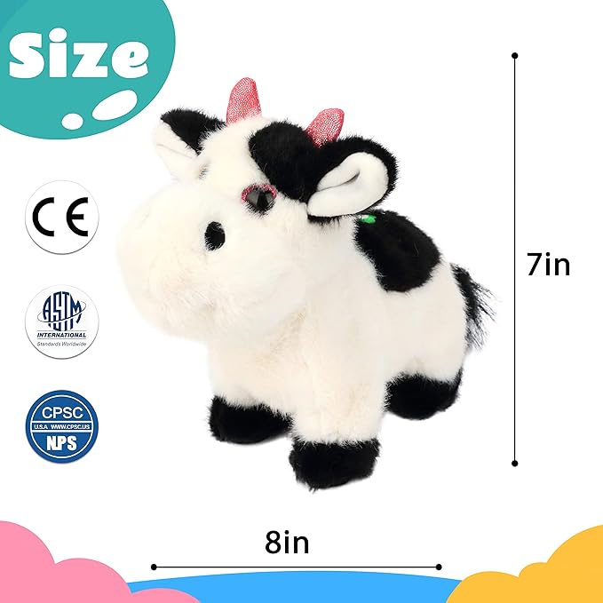 Walking Black Cow Stuffed Animal Speaking Moo Plush Cattle Electric Interactive Animated Plushies Toy for Girls Boys Birthday