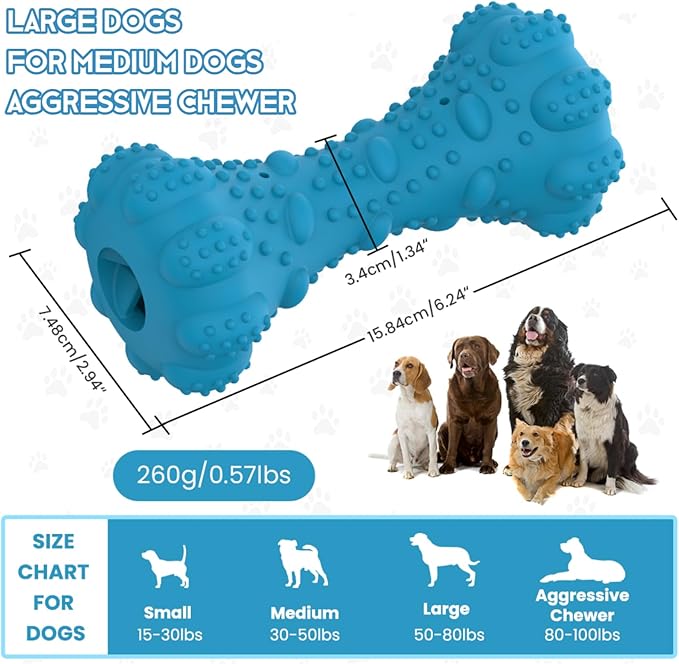 Dog Toy, Treat-Dispensing chew Toy for Dogs, Beef-Flavored,Durable Dumbbell-Shaped Natural Rubber Dog Toy Suitable for Medium to Large Dogs,Features squeaking loating Capabilities
