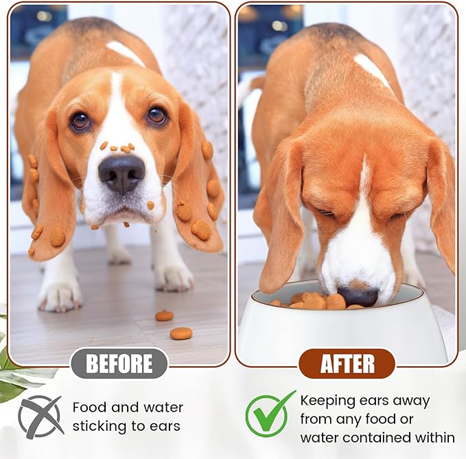 1 Pack 37 oz Ceramic Dog Bowl for Large Dogs with Long Ears No Spill Water & Food Pet Bowl Cocker Spaniel Beagle Bassett (Moon White)