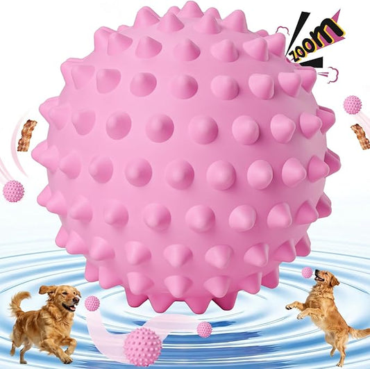 Apasiri 3.5" Durable Squeaky Dog Ball Toy for Puppy Medium Large Dogs(25-80 lbs): Bacon Flavored Pink Spiky Rubber Bouncing Floating Balls for Dogs, Tough Large Outdoor Dog Water Fetch Toys, Dog Gifts