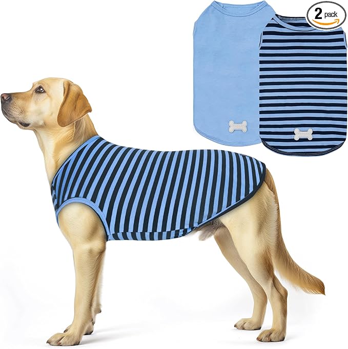 KYEESE 2Pack Dog Shirt, Soft Striped Dogs T Shirts, Lightweight Pet Tank Top, Sleeveless Dog Shirt for Medium Dogs, Stretchy Comfortable Pet Vest, Dark Blue, 2XL
