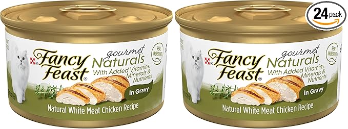 Fancy Feast Purina Wet Cat Food Gourmet Naturals White Meat Chicken Recipe in Wet Cat Food Gravy - 3 oz. Cans,(Pack of 24)