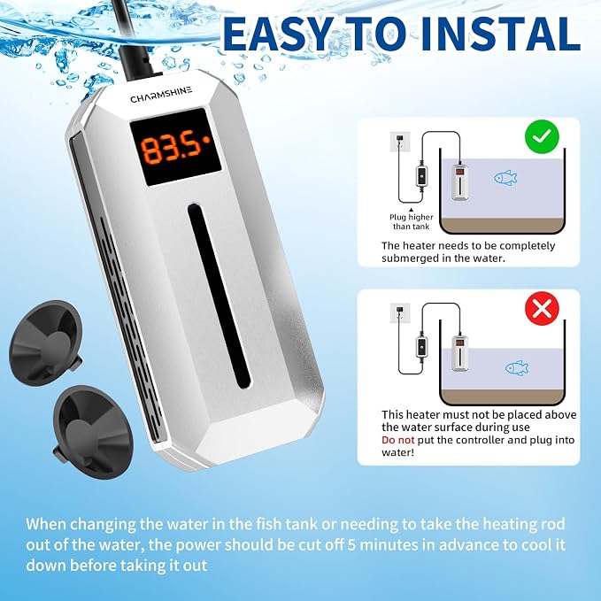 Submersible Aquarium Heater with LED Digital Display 200W Fish Tank Heater for 23-27 Gallon Freshwater Saltwater Tank, Auto Thermostat Overheat Protection(Not Suitable for Low-Water Turtle Tanks)
