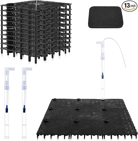 Sieral Under Gravel Aquarium Filter for 20-29 Gallon Tanks, 10 Pcs 5.7'' x 5.7'' Plates, Under Gravel System for Clean Water, with 2 Uplift Tube and 1 Filter Cotton, for Fish Tank Fresh and Saltwater
