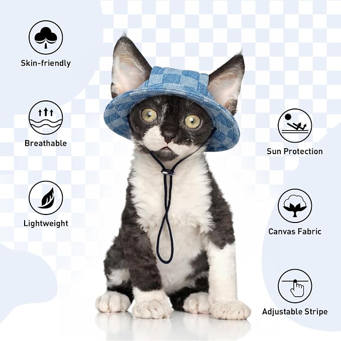 QBLEEV Cat Hats for Cats Only, Sphynx Hat with Ear Hole, Summer Cowboy Hats | Breathable kitten headwear mini sun sombrero caps, pet chihuahua sunscreen baseball outdoor climbing cap for birthday party