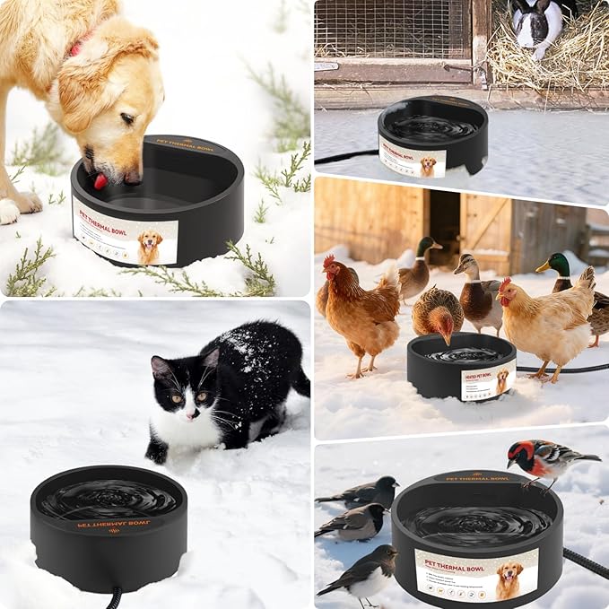 Outdoor Heated Water Bowl for Dogs Cats, 2.2L Winter Heating Dog Water Bowl Smart Thermal for Outdoor Chickens Rabbits Birds, Black, Winter Clearance 2026, Limited Stock