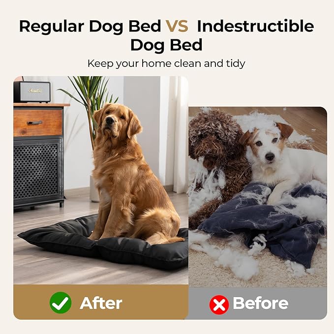 Chew Proof Indestructible Dog Bed - Durable Dog Bed for Aggressive Chewers, Machine Washable & Waterproof Indoor Outdoor Crate Pad, Tough Kennel Pad for Large Dogs (X-Large (28"x47"))