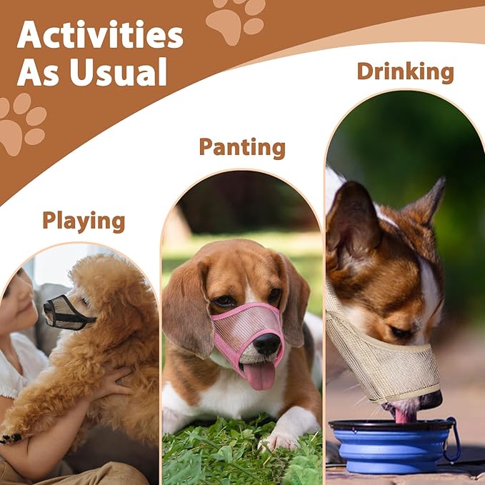 Dog Muzzle Suits for Small Medium Large Dogs, Mesh Muzzle Anti Biting Chewing, Breathable Mouth Cover Set with Adjustable Strap for Grooming Vet Visiting Training (4 PCS(M-XXL), Beige)