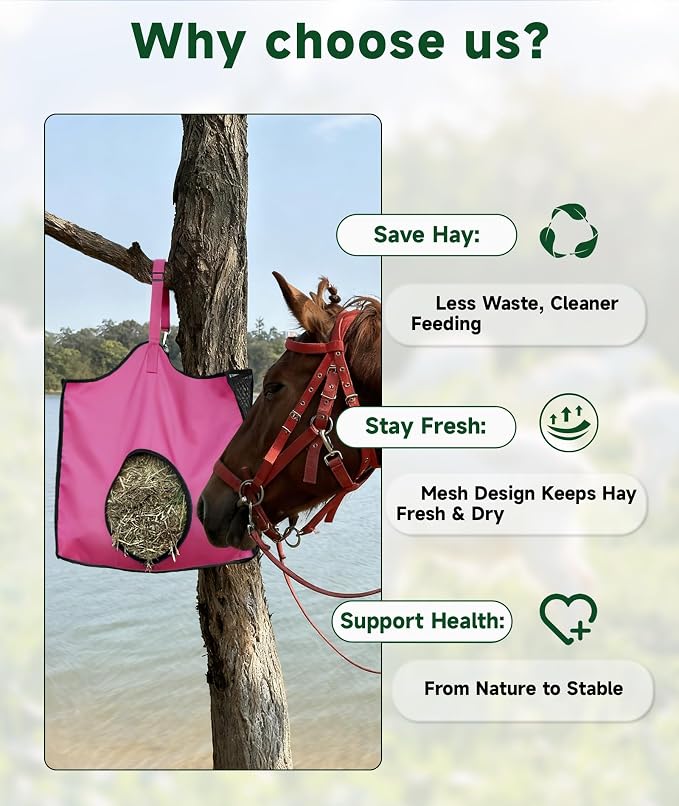 Hay Feeder for Goats and Horses - Slow Feed Design, Heavy Duty Hanging Hay Bag for Barn, Trailer & Paddock, Easy to Hang & Clean(3pcs, Pink)