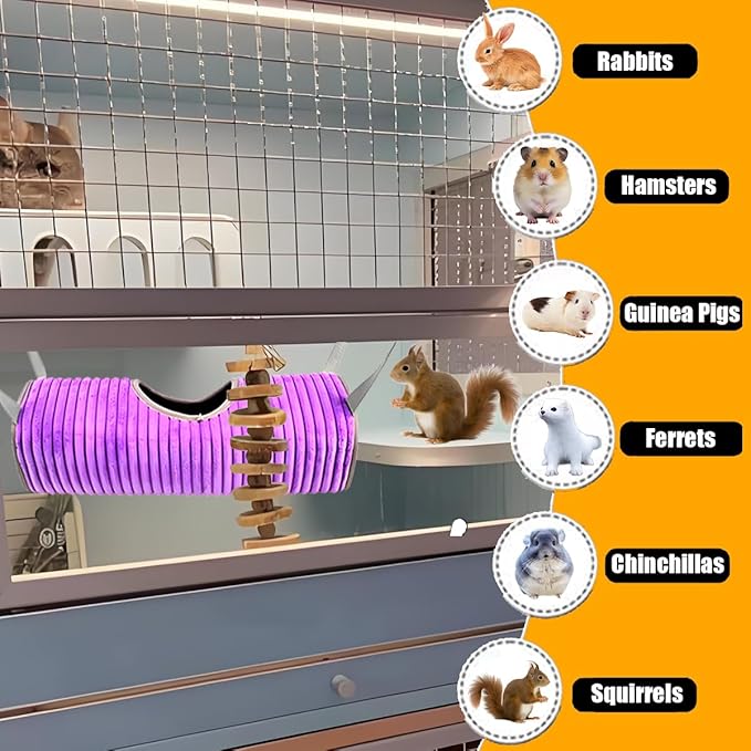 Ferret Rat Hammock Hamster Hanging Tunnels Tubes for Cage - Soft Guinea Pig Hideout Bed, Chinchilla Hammock for Small animals,GuineaPig,Ferret, Kitten,Squirrel,Chinchilla,Rat,Parrot (Tunnel-Purple)