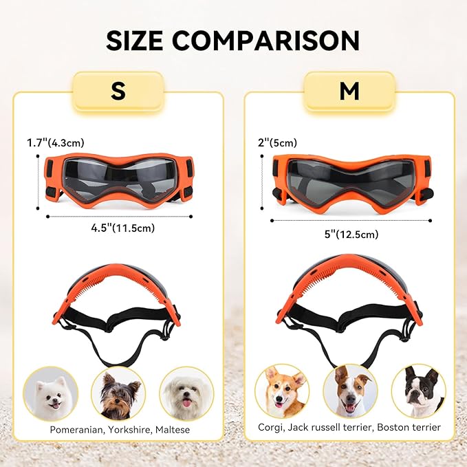 Dog Goggles Small Breed, Dog Sunglasses UV Protection Puppy Eyewear for Small Pet Outdoor Riding Driving, Orange S