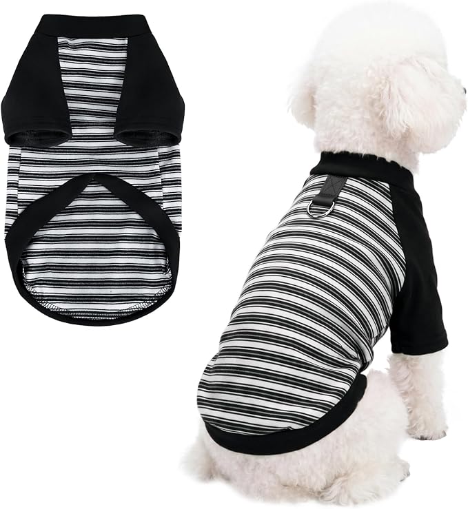 Pistha Dog Tshirt Striped Shirts for Dogs Clothes Stretchy Puppy T-Shirts with Metal Buckle for Small Medium Dog Boys Girls (Black, X-Large)