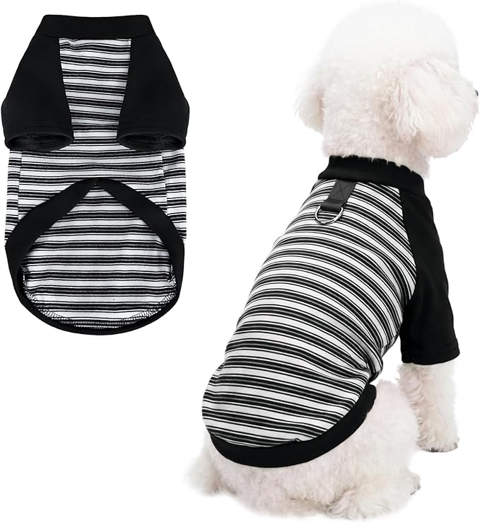 Pistha Dog Tshirt Striped Shirts for Dogs Clothes Stretchy Puppy T-Shirts with Metal Buckle for Small Medium Dog Boys Girls (Black, X-Small)