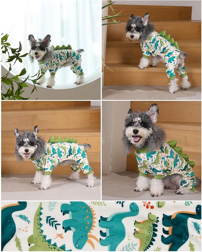 CuteBone Dinosaur Costume Dog Pajamas, Stretchy Spandex Crystal Velvet Sleepwear Coat for Small Dogs, Soft & Warm Pet Outfit Clothes for Cold Weather, Cozy Pullover Design COSP05XS