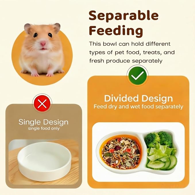 4 Pcs Pet Hamster Cage Accessories, Divisible Ceramic Bowl and Scooper, 2 Chew Toy, for Dwarf Syrian Hamsters Gerbils Mice Degus or Other Similar-Sized Small Pets