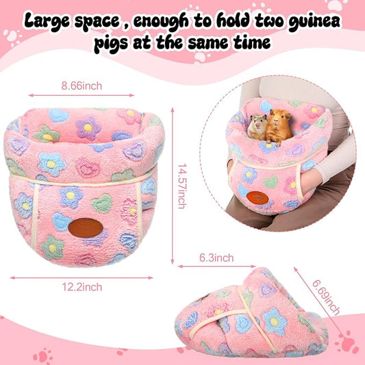 Wenqik 2 Pcs Guinea Pig Hideouts Guinea Pig Bed Washable Bunny Bedding Cuddle Warm Small Pet Sack Supplies Portable Pet Carrier Cage Nest Accessories for Cage(Green, Pink,Flowers)