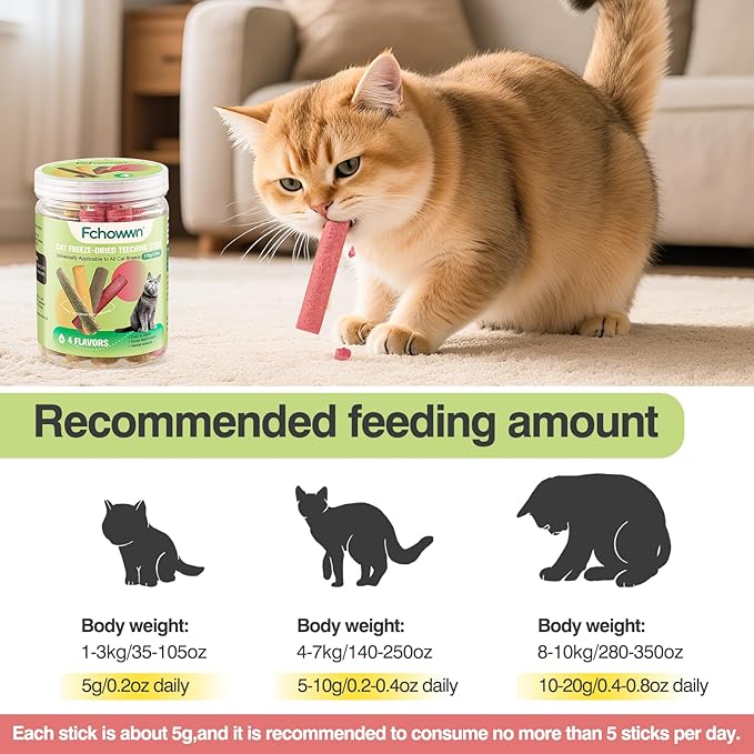 4 Flavors/110g Freeze-Dried Cat Treats,Chew Sticks for Cats and Dogs,Cats Dental Healthy and Hairball Control,Digestive Health Support,(Beef,Cat Grass Salmon,Chicken Pumpkin,Chicken Dragon Fruit)