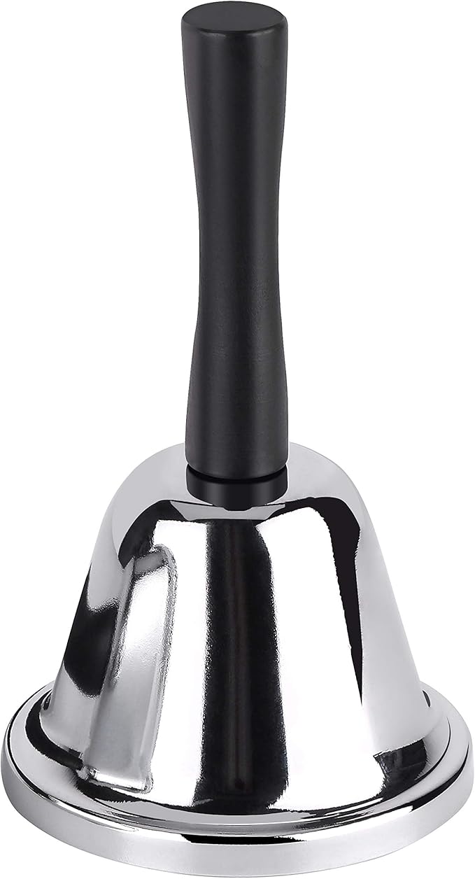 MROCO Loud Hand Bell, Silver Steel Hand Bells for Adults, Dinner Bells for Inside Classroom Bell, for Food Line, Alarm, Jingles, Ringing