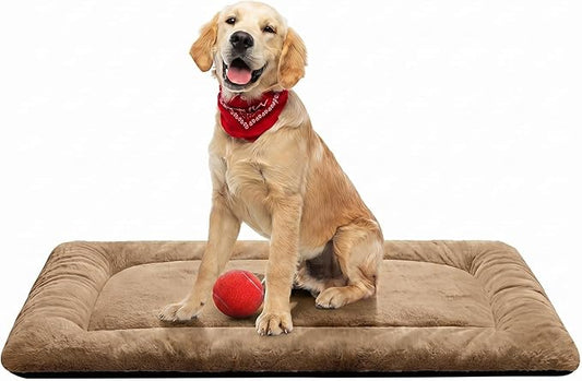 Dog Beds Crate Pad for Medium/Large Dogs Fit Metal,Ultra Soft, Washable & Anti-Slip Kennel Pad for Dogs Cozy Sleeping Mat,Camel 36inch